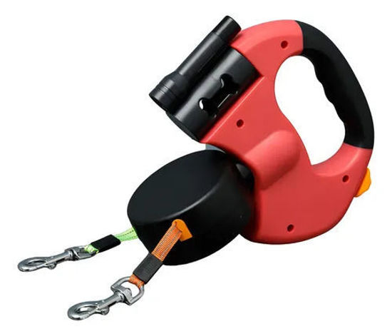 Imagen de ACCESORIOS PARA MASCOTAS - CDLYRBX3MR CORREA DOBLE CON LINTERNA Y RECIPIENTE DE BOLSA X 3 METROS ROJA