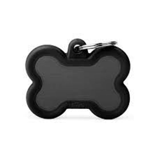 Imagen de ACCESORIOS PARA MASCOTAS - HTA01BLACK MEDALLA HUESO NEGRO CON BORDES DE GOMA